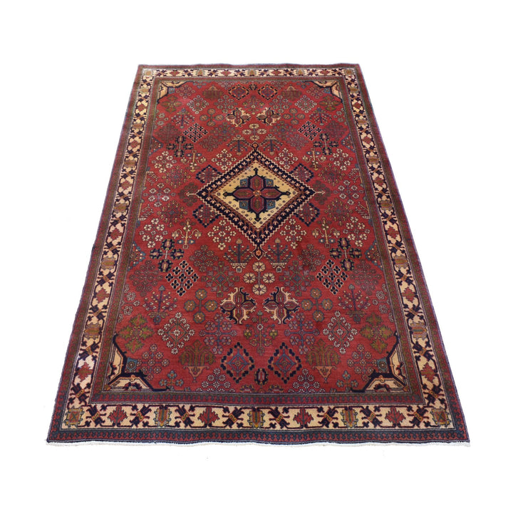 4'0" x 7'7" Vintage Hand Knotted Red Wool Rectangle Oriental Rug - MOA10280042