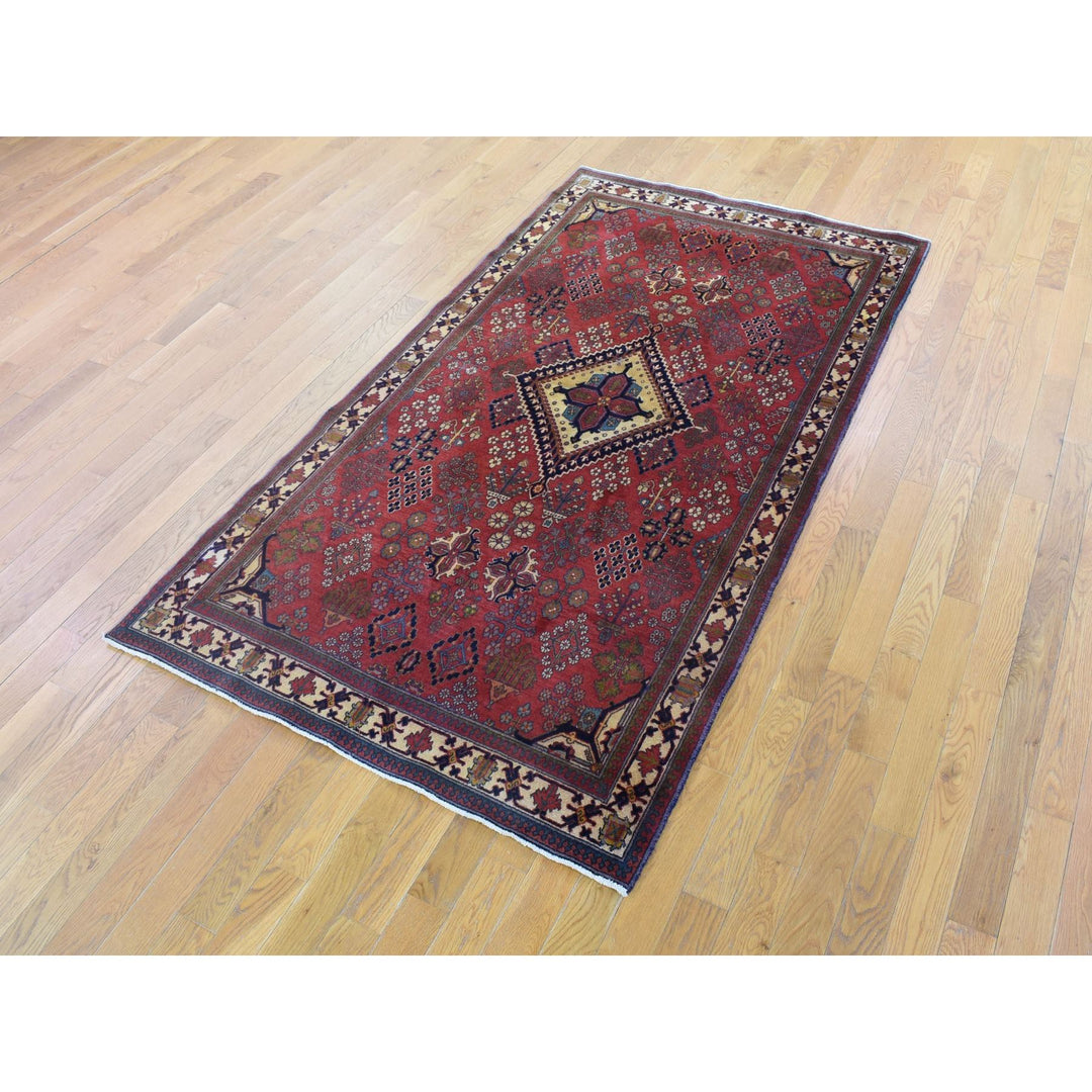4'0" x 7'7" Vintage Hand Knotted Red Wool Rectangle Oriental Rug - MOA10280042