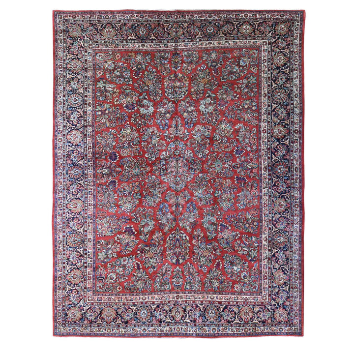 10'5" x 13'7" Vintage Hand Knotted Red Wool Rectangle Oriental Rug - MOA10280054