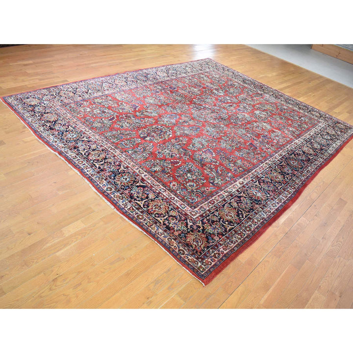 10'5" x 13'7" Vintage Hand Knotted Red Wool Rectangle Oriental Rug - MOA10280054