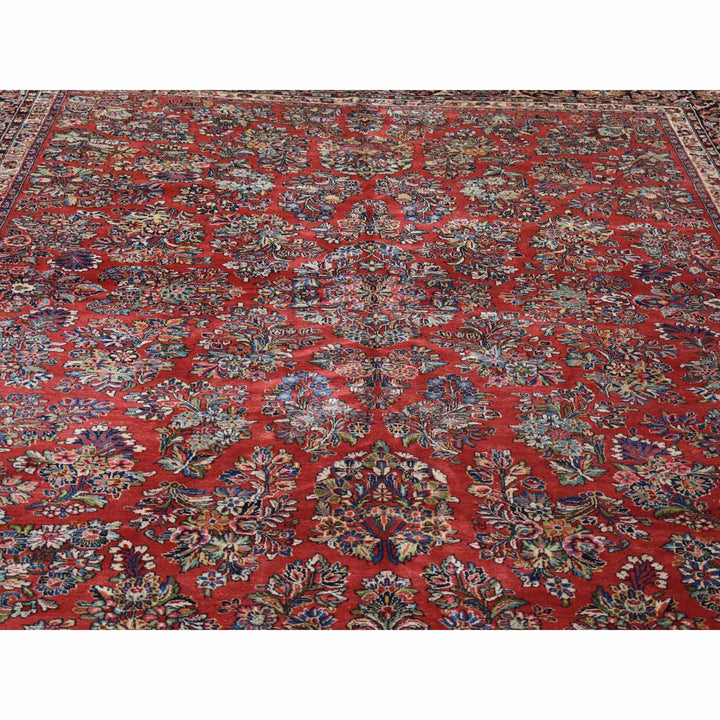 10'5" x 13'7" Vintage Hand Knotted Red Wool Rectangle Oriental Rug - MOA10280054