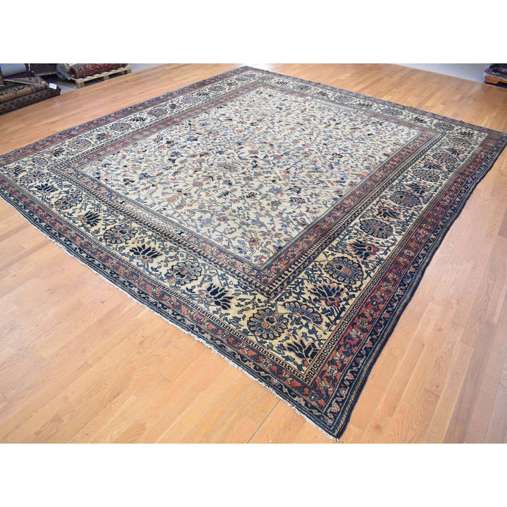 14'3" x 15'7" Vintage Hand Knotted Ivory Wool Rectangle Oriental Rug - MOA10280055