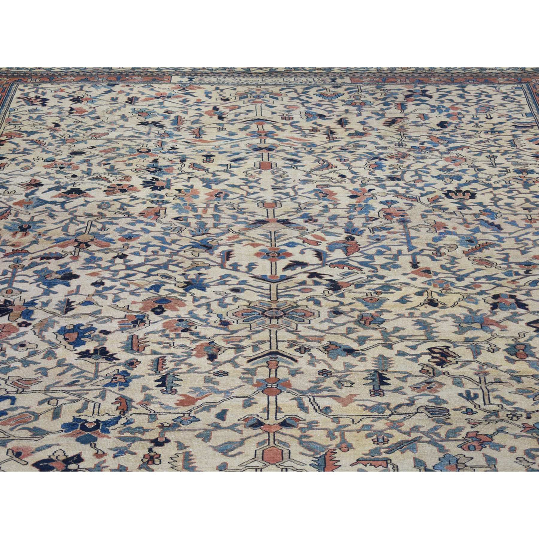 14'3" x 15'7" Vintage Hand Knotted Ivory Wool Rectangle Oriental Rug - MOA10280055