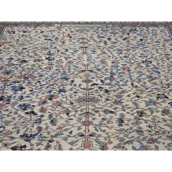 14'3" x 15'7" Vintage Hand Knotted Ivory Wool Rectangle Oriental Rug - MOA10280055