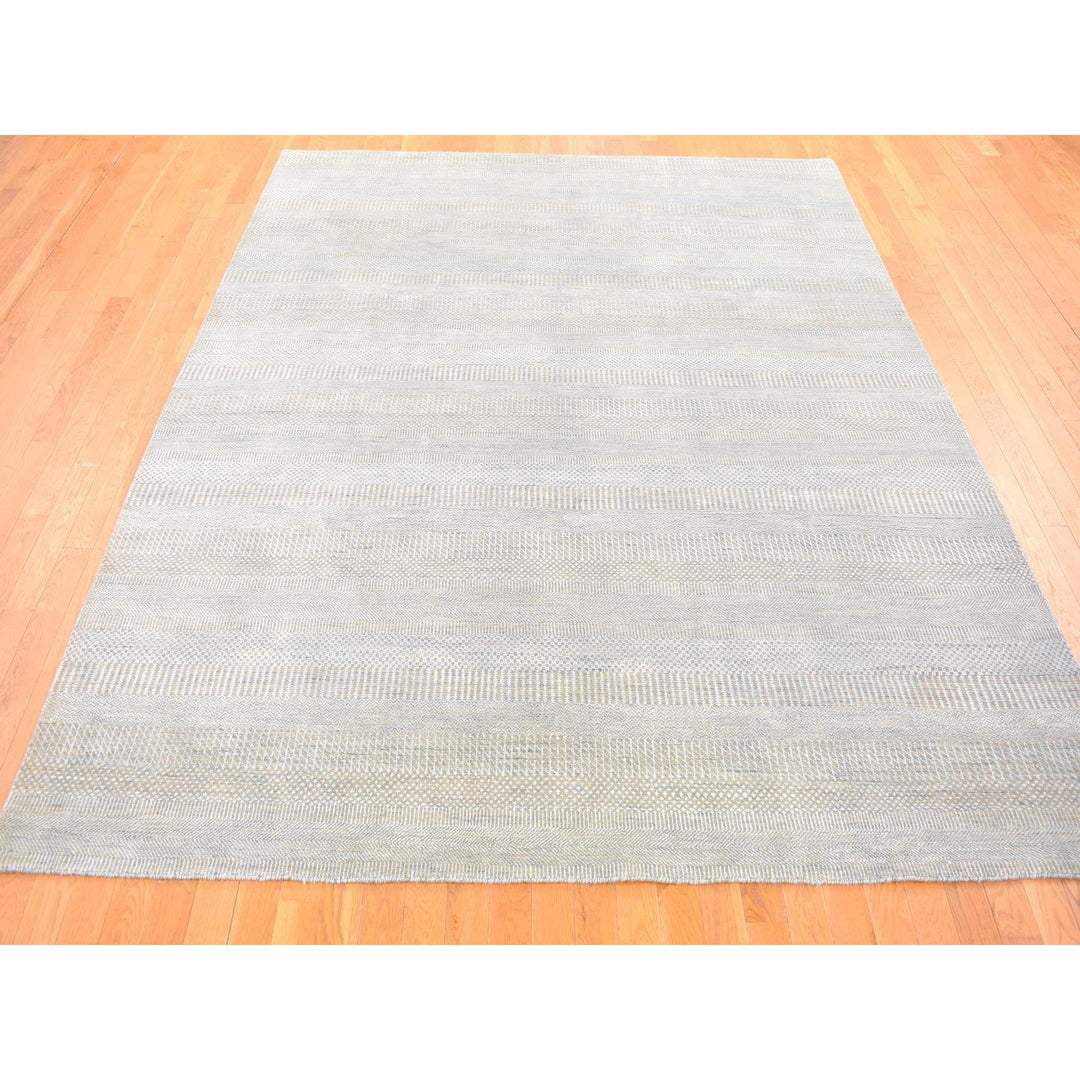 8'1" x 9'10" New Hand Knotted Grey Wool & Silk Rectangle Oriental Rug - MOA10280065