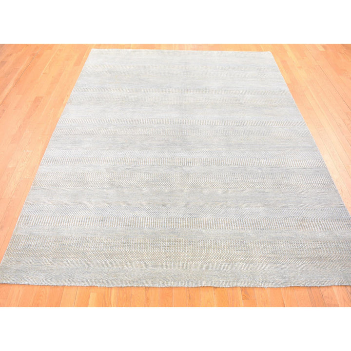 8'1" x 9'10" New Hand Knotted Grey Wool & Silk Rectangle Oriental Rug - MOA10280065