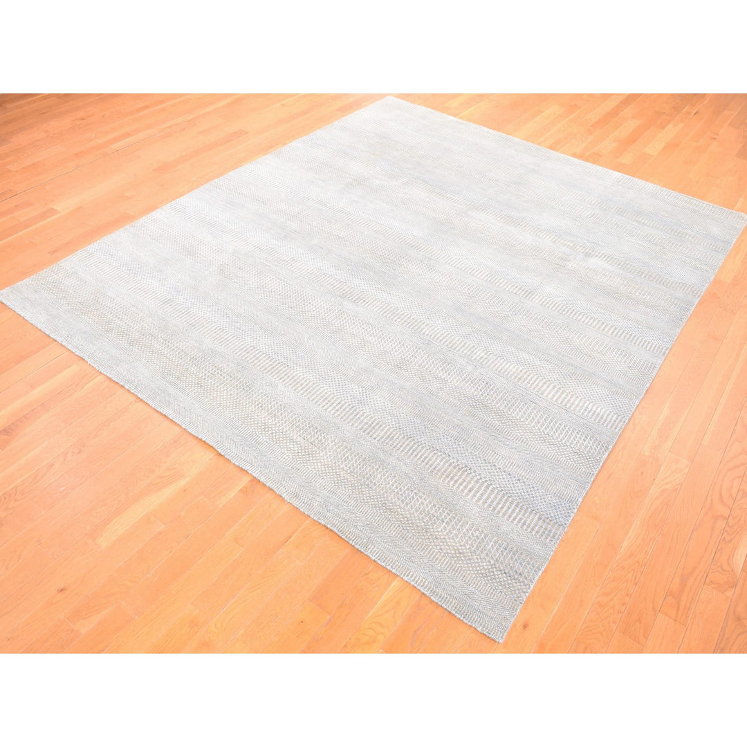 8'1" x 9'10" New Hand Knotted Grey Wool & Silk Rectangle Oriental Rug - MOA10280065