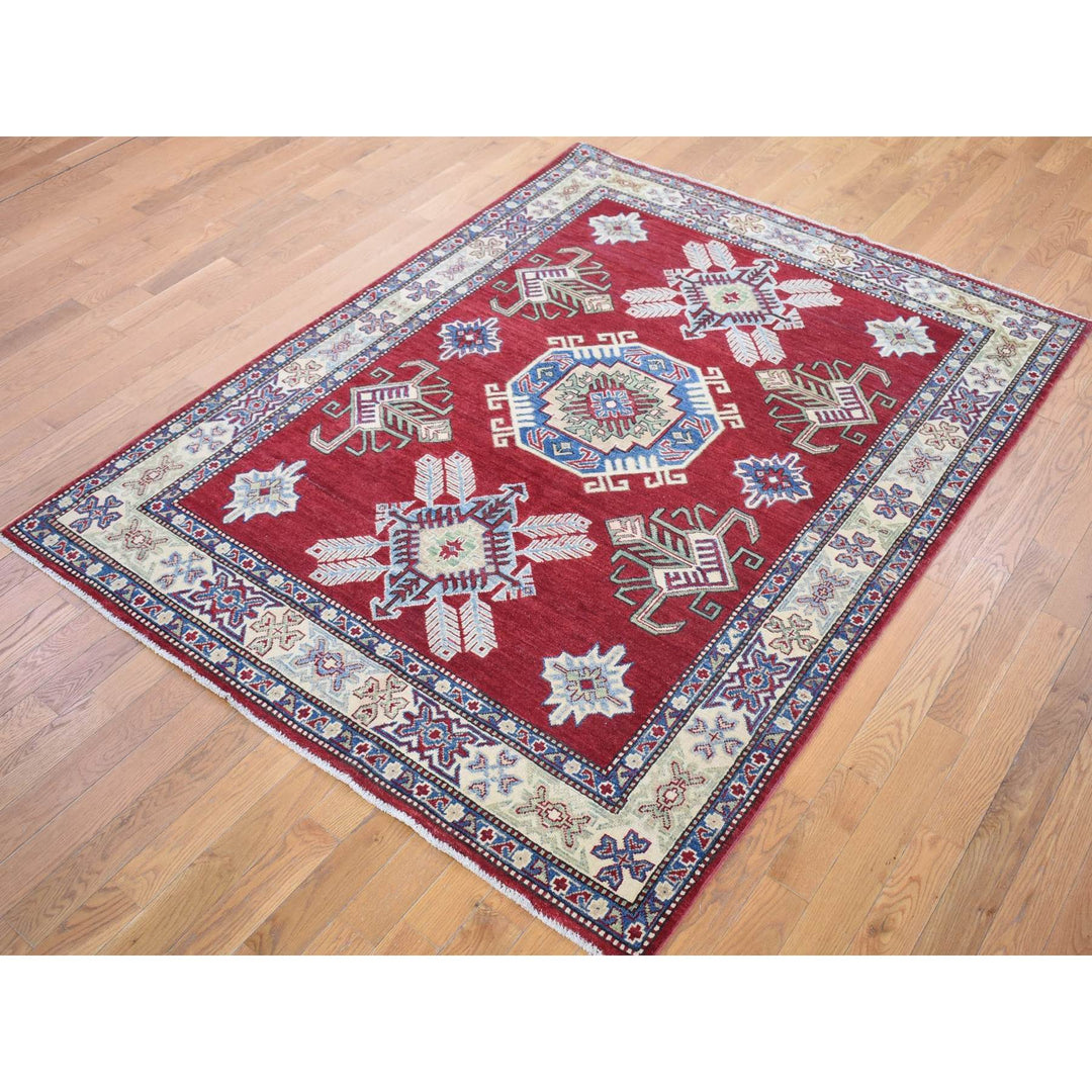 5'3" x 7'1" New Hand Knotted Red Wool Rectangle Oriental Rug - MOA10280083