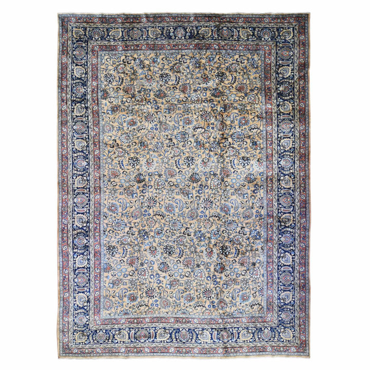 11'9" x 16'4" Vintage Hand Knotted Ivory Wool Rectangle Oriental Rug - MOA10280113