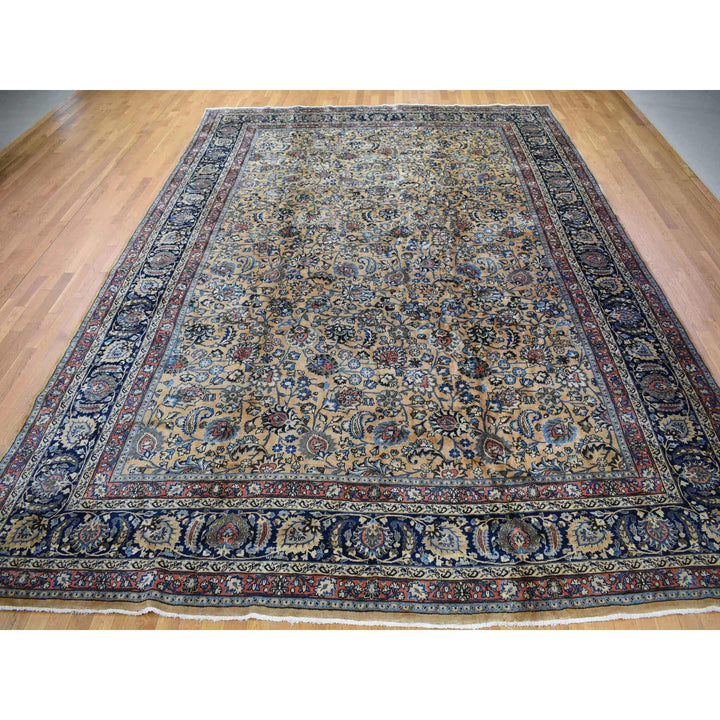 11'9" x 16'4" Vintage Hand Knotted Ivory Wool Rectangle Oriental Rug - MOA10280113