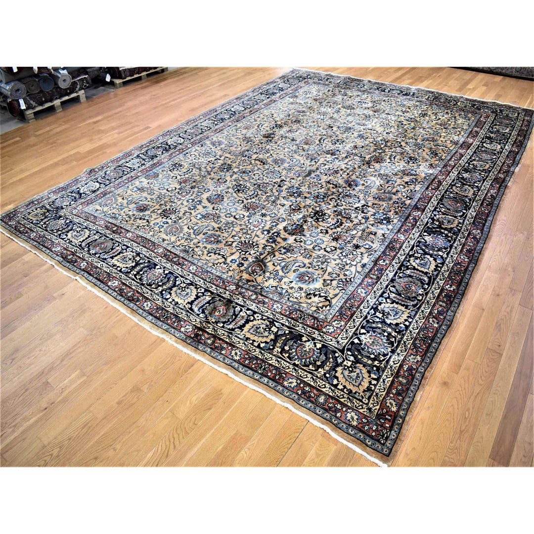 11'9" x 16'4" Vintage Hand Knotted Ivory Wool Rectangle Oriental Rug - MOA10280113
