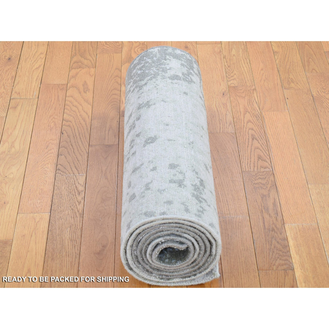 2'6" x 10'4" New Hand Knotted Grey Wool Runner Oriental Rug - MOA10280123