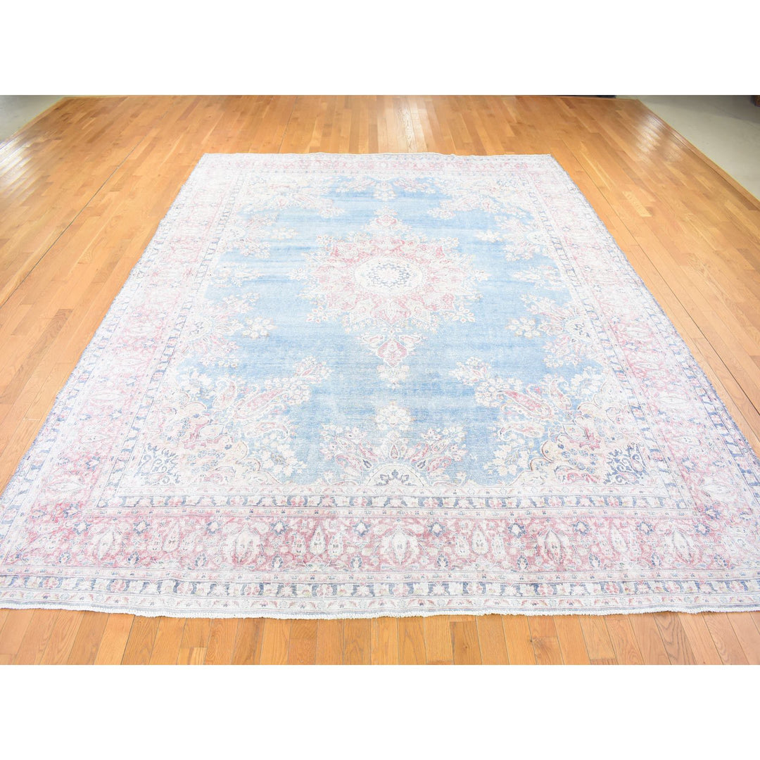 10'0" x 12'10" Vintage Hand Knotted Blue Cotton Rectangle Oriental Rug - MOA10280139