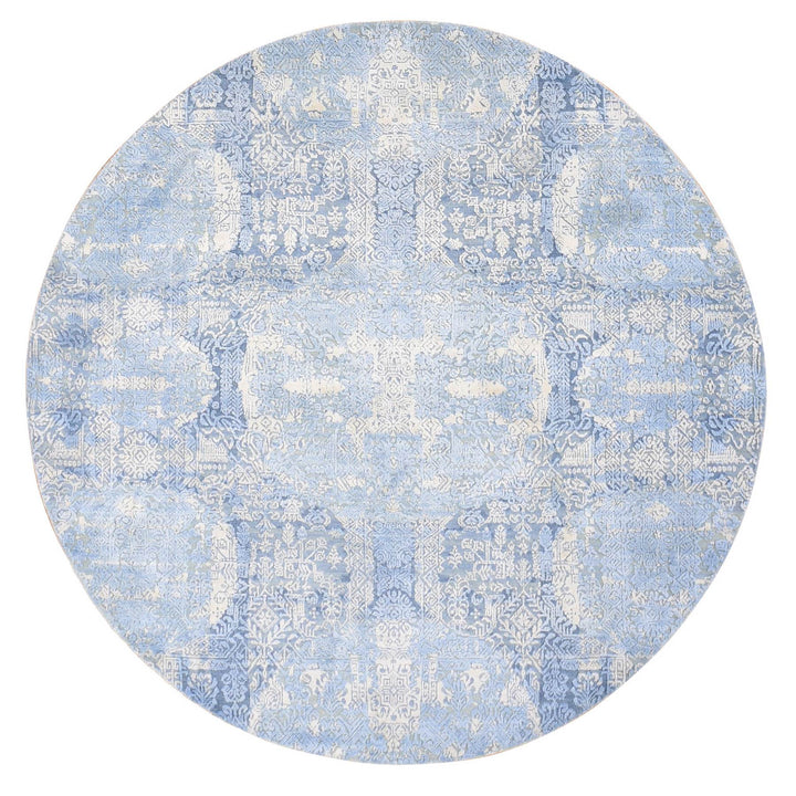 6'0" x 6'0" New Hand Knotted Blue Wool & Silk Round Oriental Rug - MOA10280143