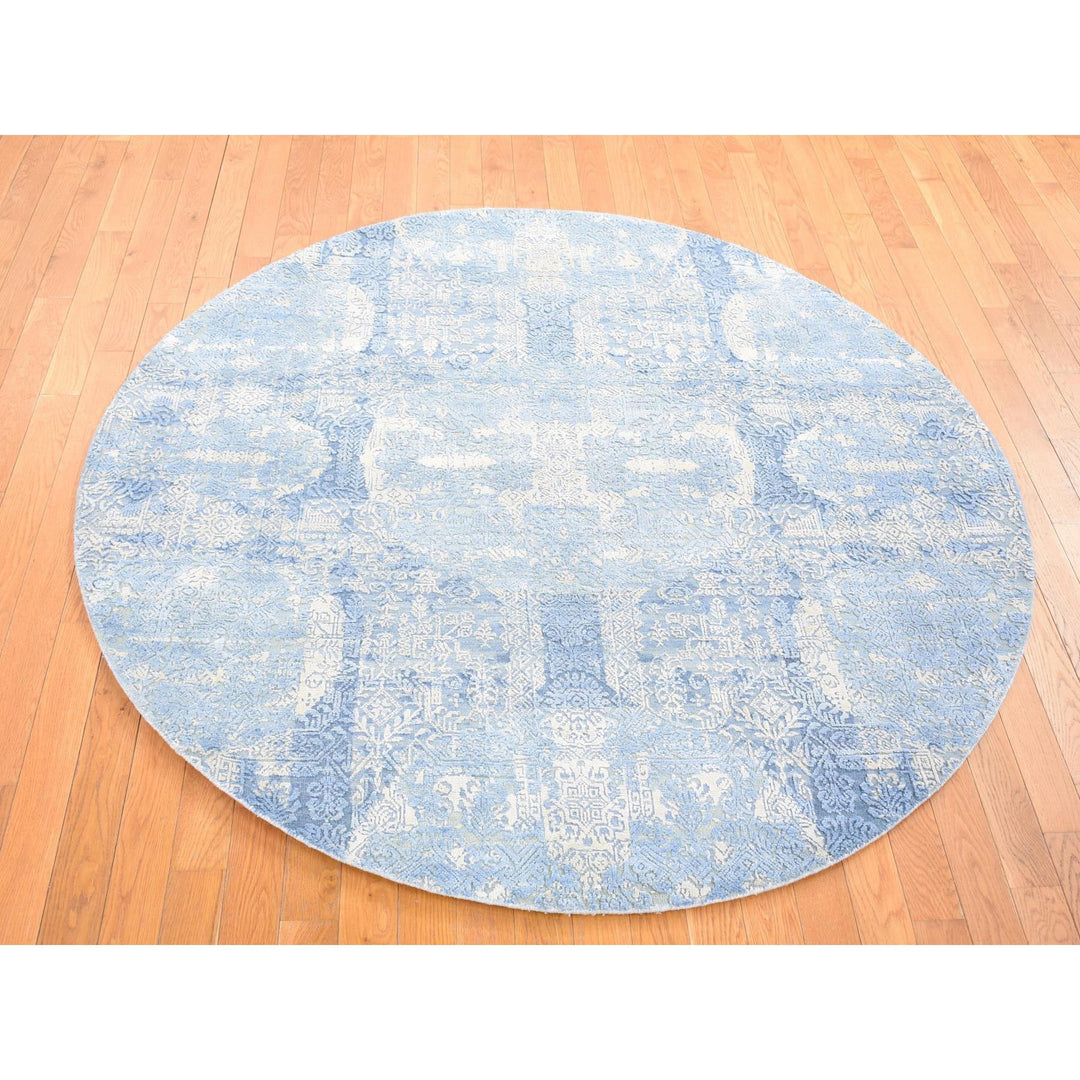 6'0" x 6'0" New Hand Knotted Blue Cotton Round Oriental Rug - MOA10280143