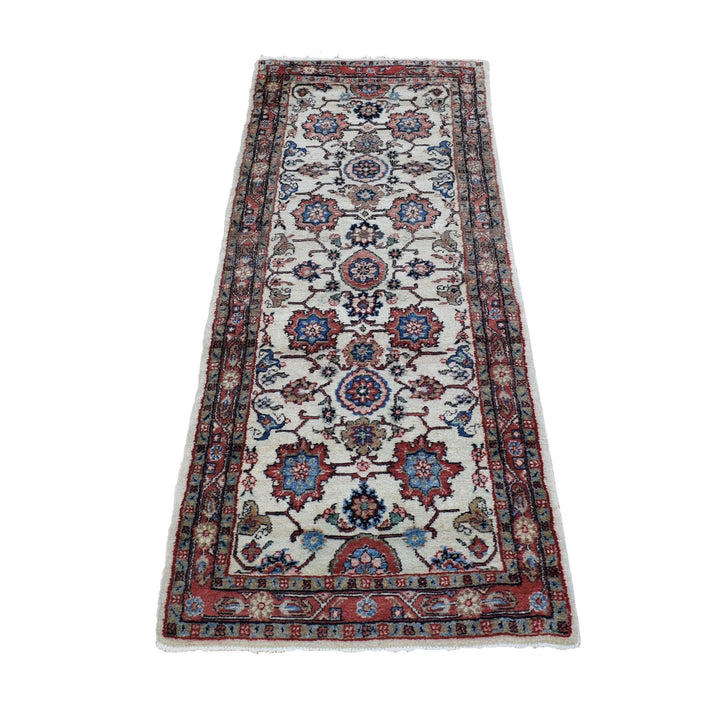 2'7" x 6'8" Vintage Hand Knotted Ivory Wool Runner Oriental Rug - MOA10280147