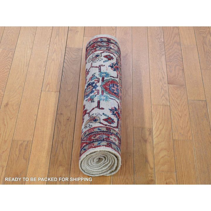 2'7" x 6'8" Vintage Hand Knotted Ivory Wool Runner Oriental Rug - MOA10280147