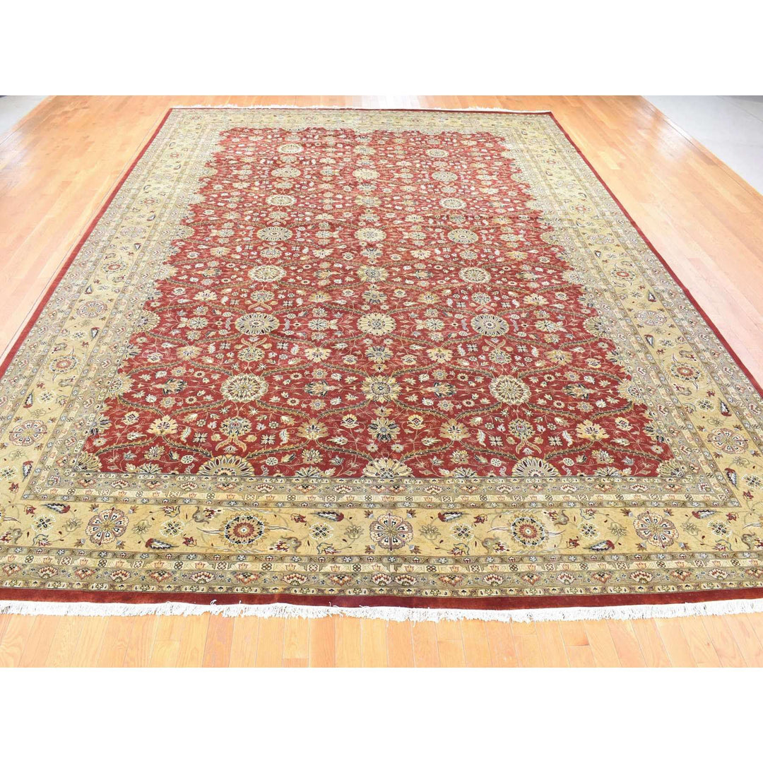 12'3" x 17'9" New Hand Knotted Red Wool & Silk Rectangle Oriental Rug - MOA10280220