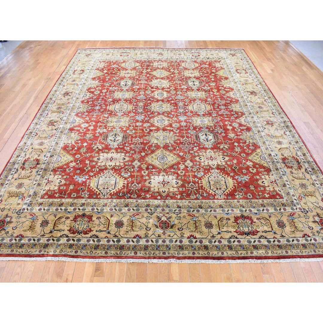 11'9" x 14'10" New Hand Knotted Red Wool Rectangle Oriental Rug - MOA10280222