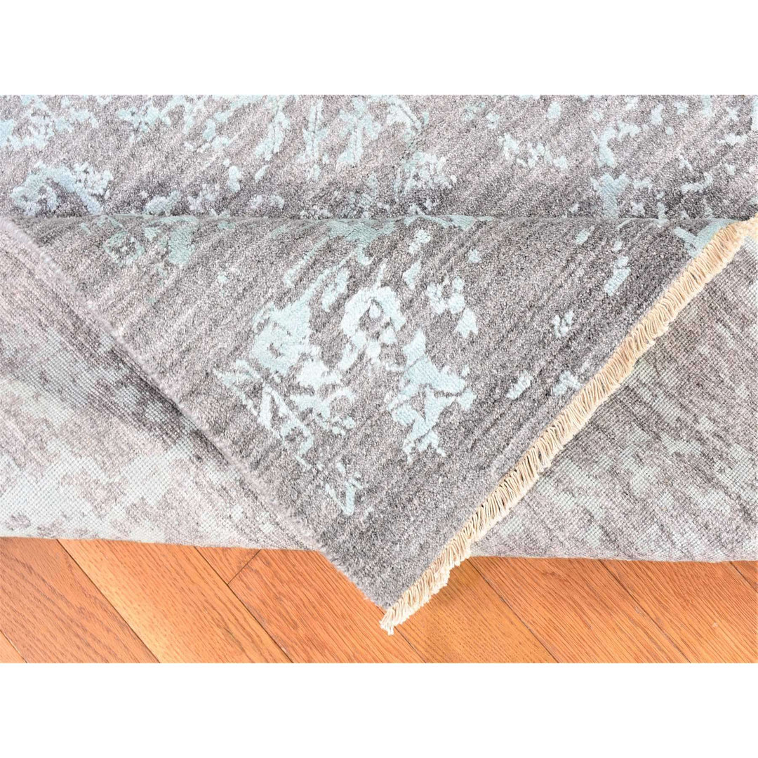 12'0" x 12'0" New Hand Knotted Grey Wool & Silk Square Oriental Rug - MOA10280225