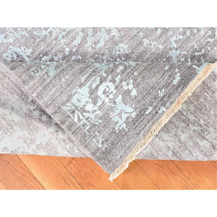 12'0" x 12'0" New Hand Knotted Grey Wool & Silk Square Oriental Rug - MOA10280225