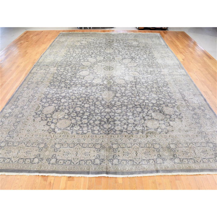 12'5" x 19'4" New Hand Knotted Grey Wool Rectangle Oriental Rug - MOA10280226