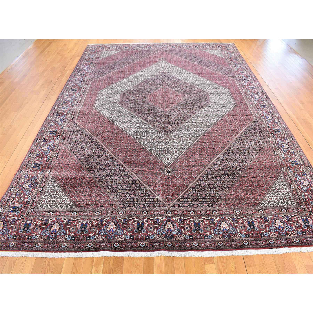 11'3" x 16'0" New Hand Knotted Red Wool & Silk Rectangle Oriental Rug - MOA10280232