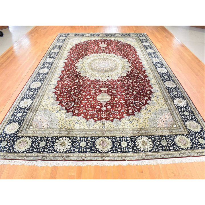 12'1" x 18'1" New Hand Knotted Red Silk & Cotton Blend Rectangle Oriental Rug - MOA10280234