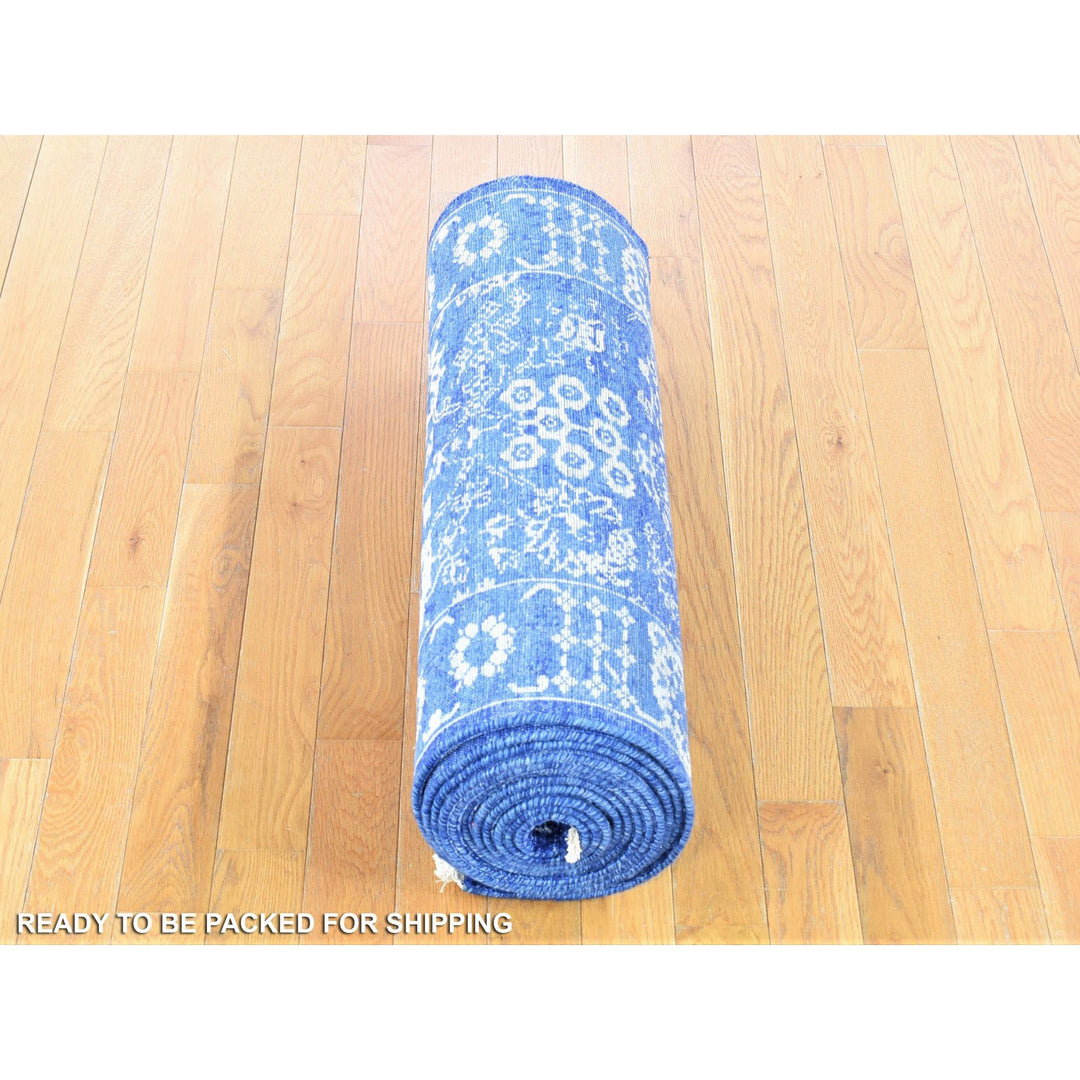 2'6" x 16'10" New Hand Knotted Blue Cotton Runner Oriental Rug - MOA10280256