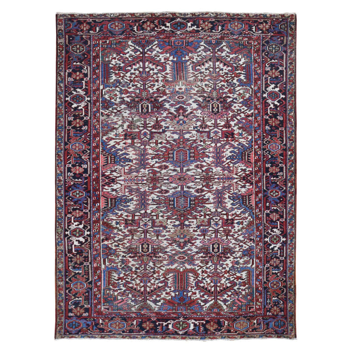 7'6" x 10'4" Vintage Hand Knotted Ivory Wool Rectangle Oriental Rug - MOA10280265