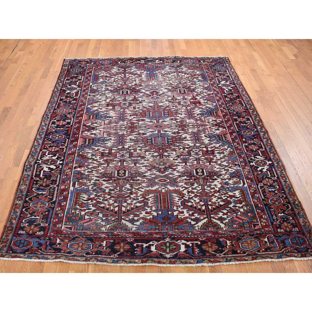 7'6" x 10'4" Vintage Hand Knotted Ivory Wool Rectangle Oriental Rug - MOA10280265