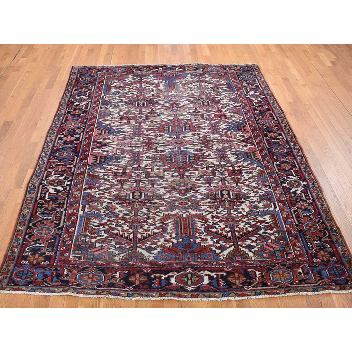 7'6" x 10'4" Vintage Hand Knotted Ivory Wool Rectangle Oriental Rug - MOA10280265