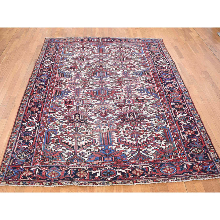 7'6" x 10'4" Vintage Hand Knotted Ivory Wool Rectangle Oriental Rug - MOA10280265
