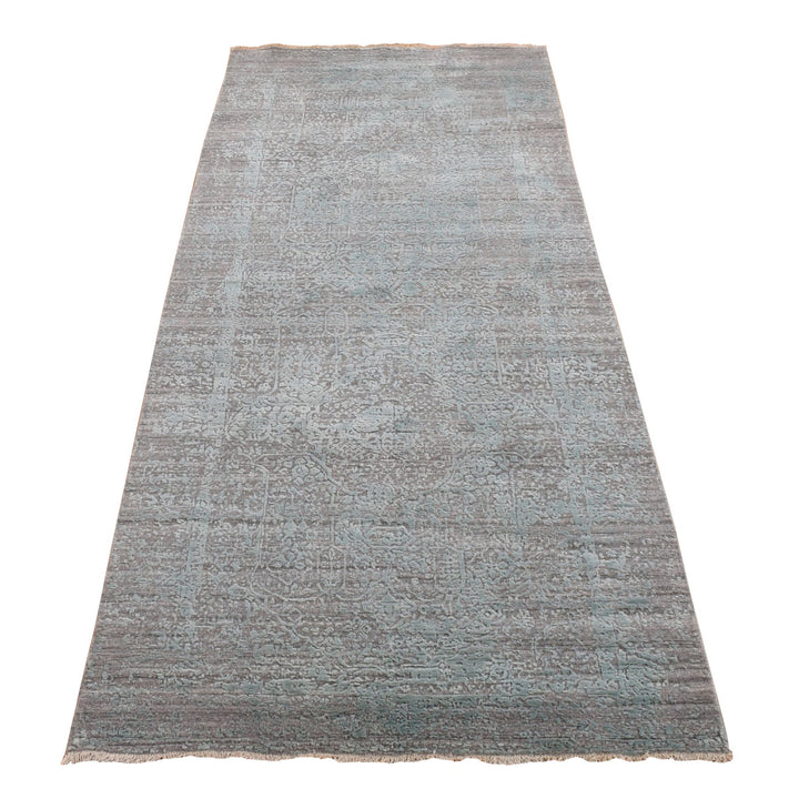 4'0" x 9'9" New Hand Knotted Green Wool & Silk Runner Oriental Rug - MOA10280286