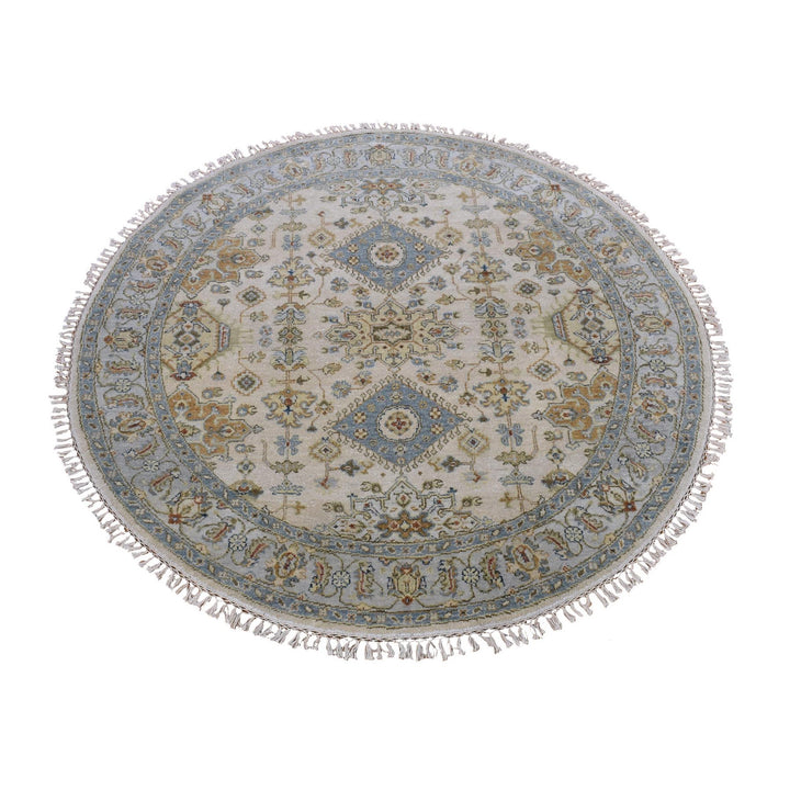 5'1" x 5'1" New Hand Knotted Ivory Wool Round Oriental Rug - MOA10280324