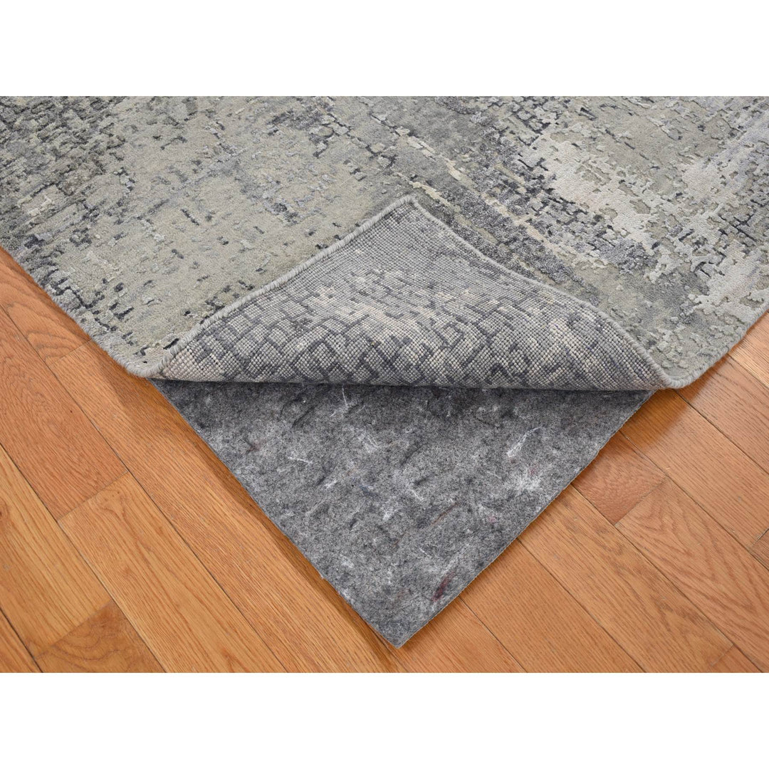 3'0" x 3'0" New Hand Knotted Grey Wool & Silk Square Oriental Rug - MOA10280347