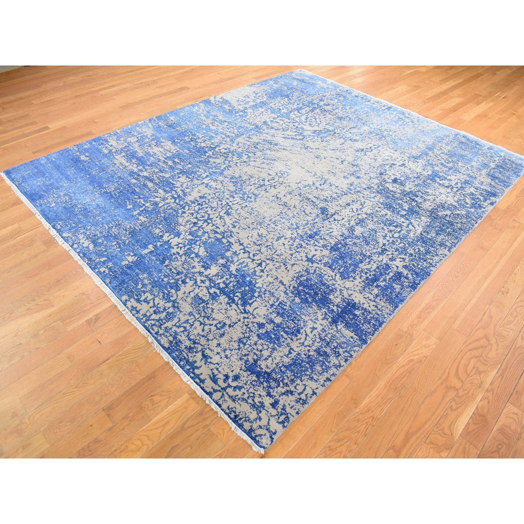 8'1" x 9'10" New Hand Knotted Blue Wool & Silk Rectangle Oriental Rug - MOA10280379