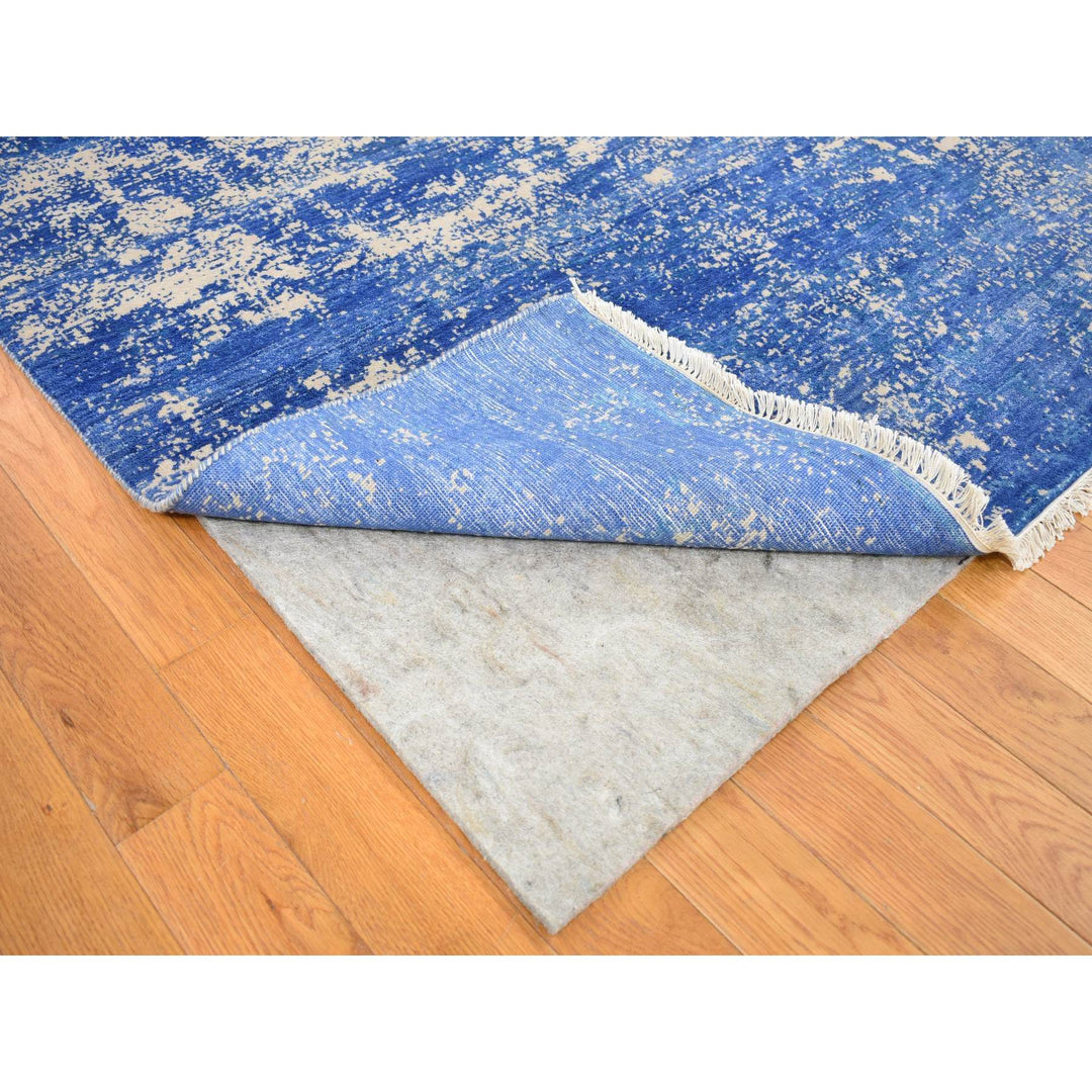 8'1" x 9'10" New Hand Knotted Blue Wool & Silk Rectangle Oriental Rug - MOA10280379