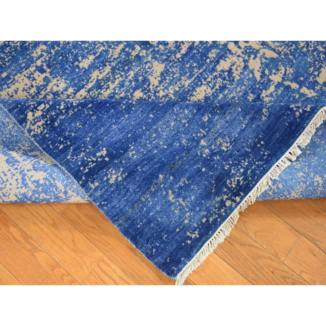 8'1" x 9'10" New Hand Knotted Blue Wool & Silk Rectangle Oriental Rug - MOA10280379