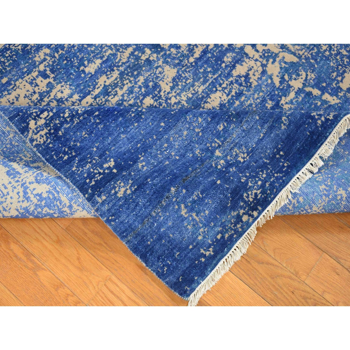 8'1" x 9'10" New Hand Knotted Blue Wool & Silk Rectangle Oriental Rug - MOA10280379