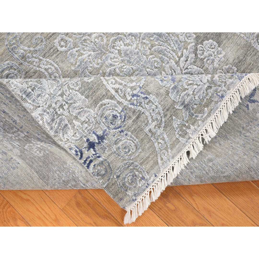 8'1" x 10'4" New Hand Knotted Grey Wool & Silk Rectangle Oriental Rug - MOA10280386