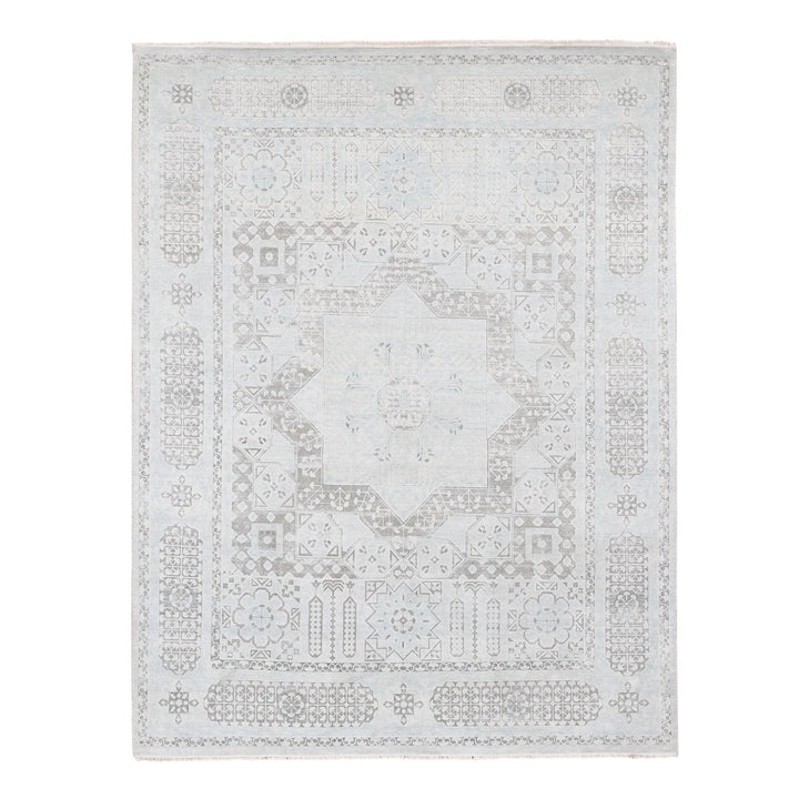 8'1" x 10'5" New Hand Knotted Blue Wool & Silk Rectangle Oriental Rug - MOA10280391