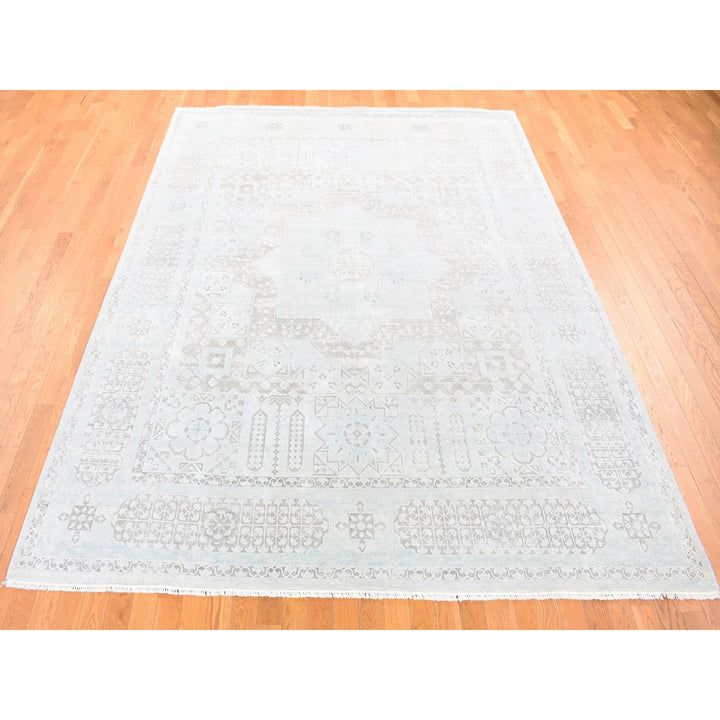 8'1" x 10'5" New Hand Knotted Blue Wool & Silk Rectangle Oriental Rug - MOA10280391