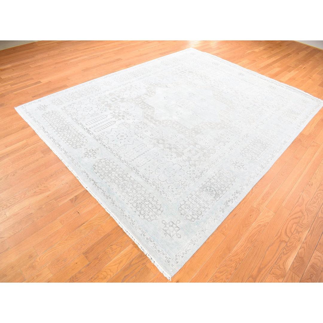 8'1" x 10'5" New Hand Knotted Blue Wool & Silk Rectangle Oriental Rug - MOA10280391