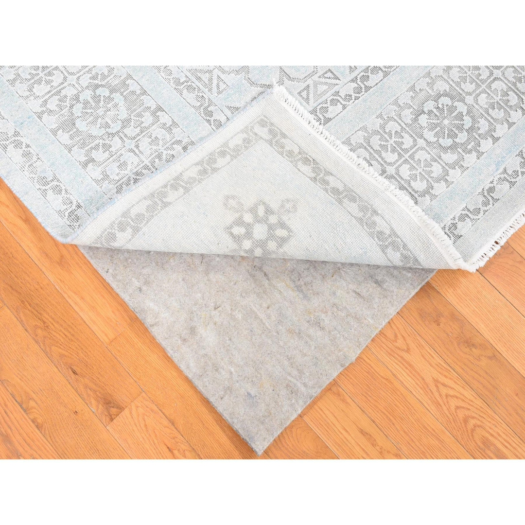 8'1" x 10'5" New Hand Knotted Blue Wool & Silk Rectangle Oriental Rug - MOA10280391