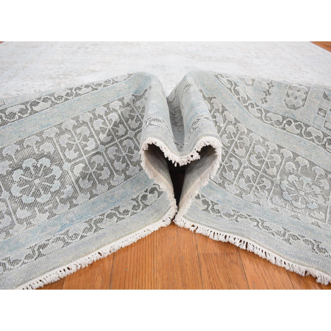 8'1" x 10'5" New Hand Knotted Blue Wool & Silk Rectangle Oriental Rug - MOA10280391