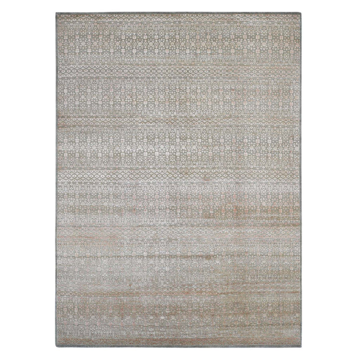 9'0" x 12'2" New Hand Knotted Brown Wool & Silk Rectangle Oriental Rug - MOA10280449