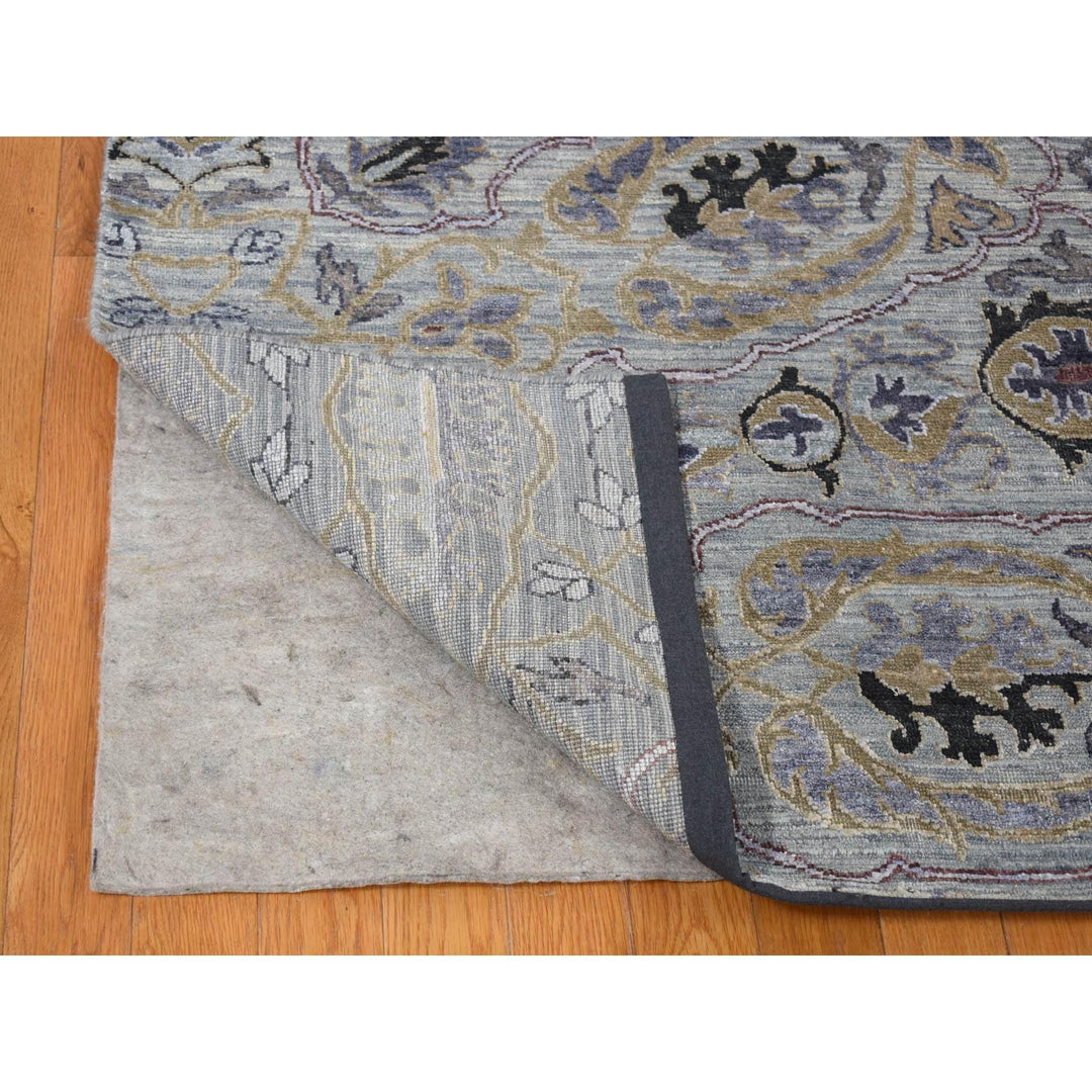 9'0" x 12'0" New Hand Knotted Grey Wool & Silk Rectangle Oriental Rug - MOA10280451