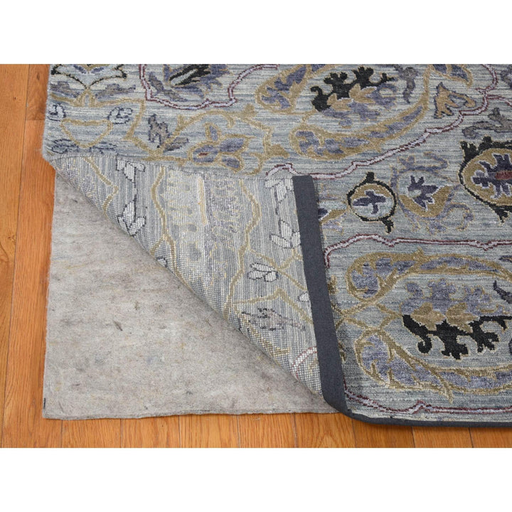 9'0" x 12'0" New Hand Knotted Grey Wool & Silk Rectangle Oriental Rug - MOA10280451