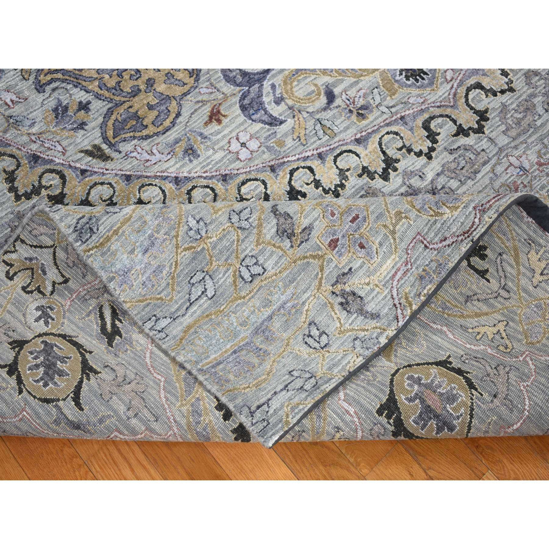 9'0" x 12'0" New Hand Knotted Grey Wool & Silk Rectangle Oriental Rug - MOA10280451